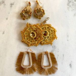Gold Crochet Beaded Fringe Earring Bundle